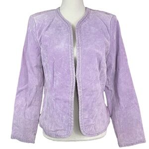 Genuine Suede Jacket M Lavender Purple Lilac Blazer Braided Trim Leather Vintage